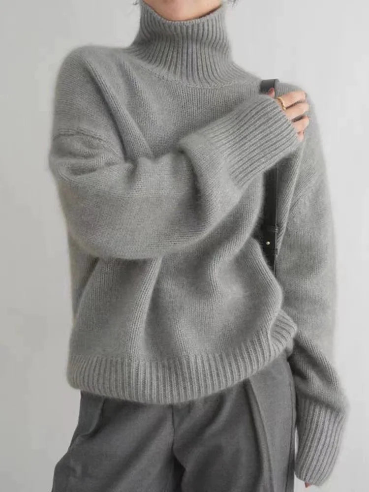 Women's Oversized Turtleneck Sweater | Relaxed Knit Pullover with Ribbed Cuffs | Sizes S to 3XL | 3 Neutral Colorways