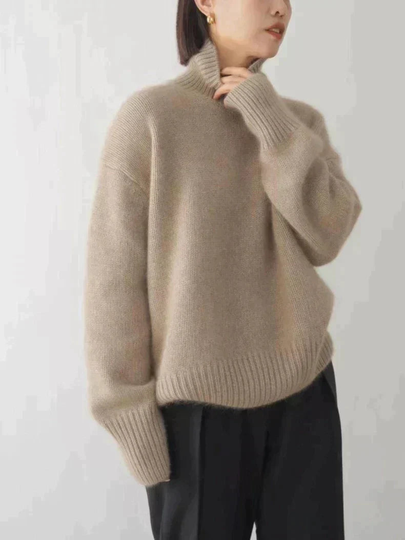 Women's Oversized Turtleneck Sweater | Relaxed Knit Pullover with Ribbed Cuffs | Sizes S to 3XL | 3 Neutral Colorways
