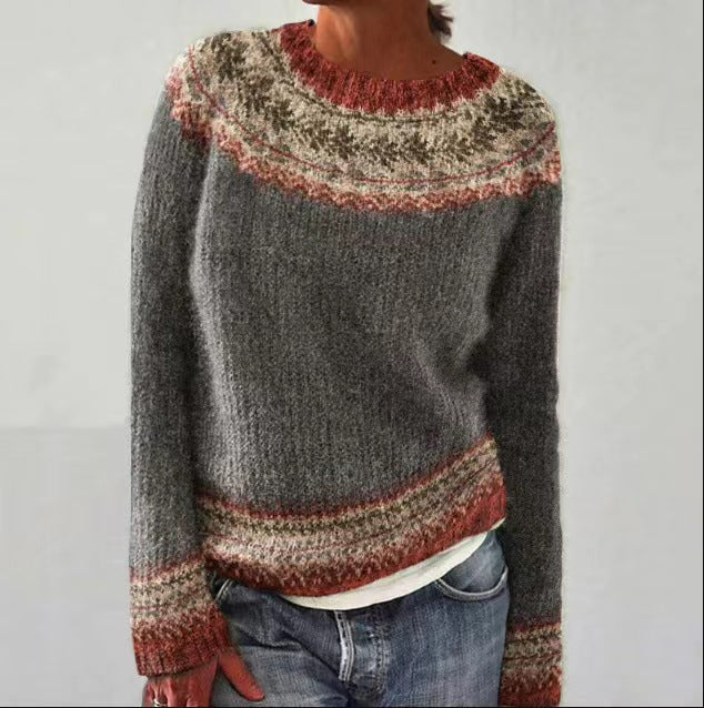 Women's Nordic Fair Isle Knit Sweater | Patterned Yoke and Cuffs, Crew Neck, Relaxed Pullover Fit | 5 Colorways