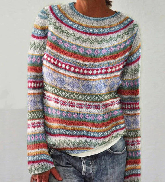 Women's Nordic Fair Isle Knit Sweater | Patterned Yoke and Cuffs, Crew Neck, Relaxed Pullover Fit | 5 Colorways