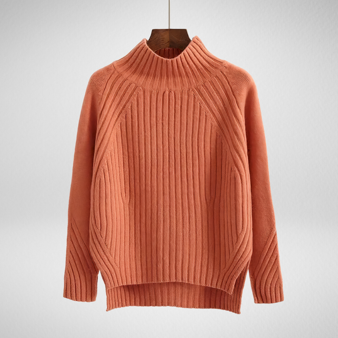 Women's Ribbed Knit Mock Neck Sweater | Vertical Rib Pullover, Long Sleeve | Sizes XS to 3XL | 5 Colors Including Beige