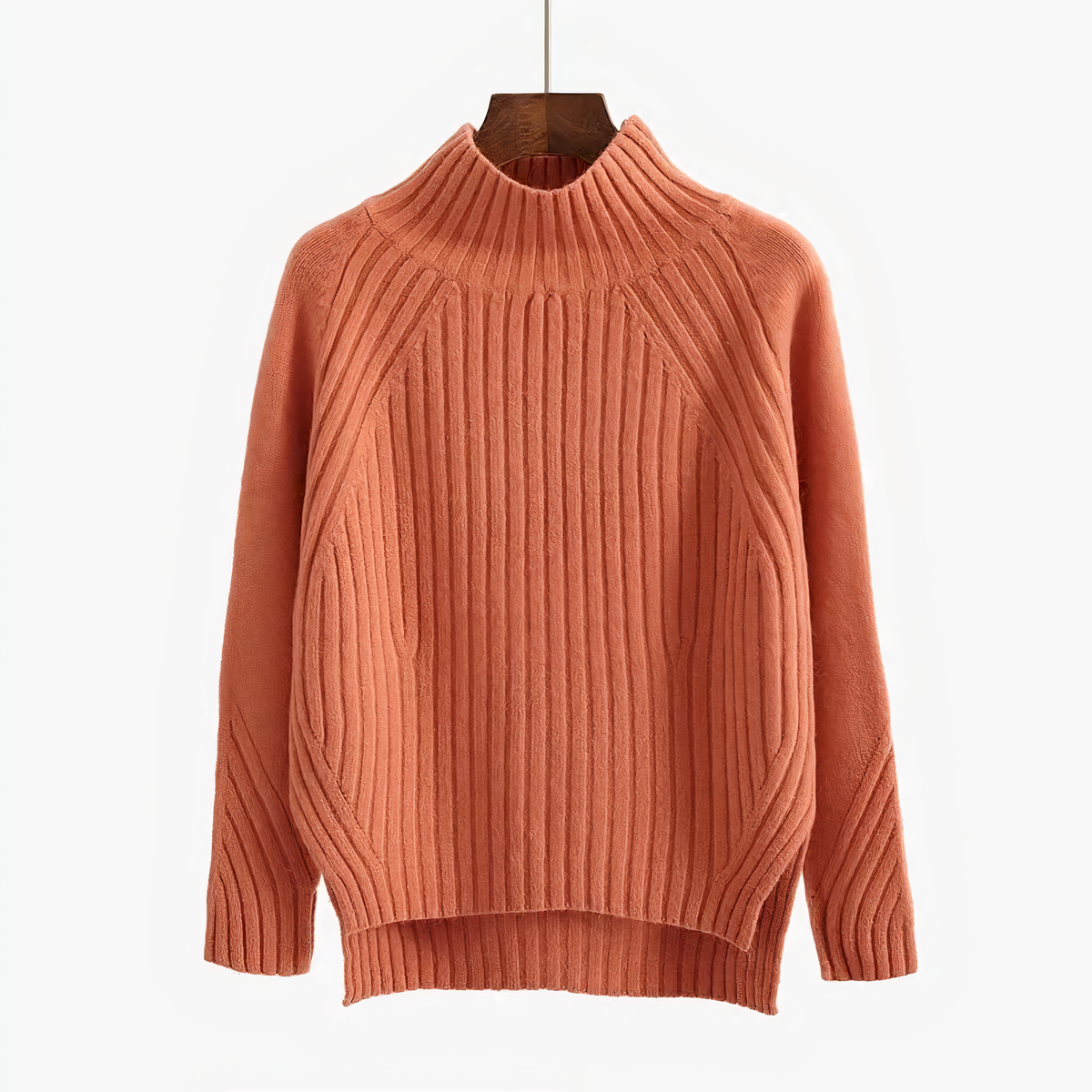 Women's Ribbed Knit Mock Neck Sweater | Vertical Rib Pullover, Long Sleeve | Sizes XS to 3XL | 5 Colors Including Beige