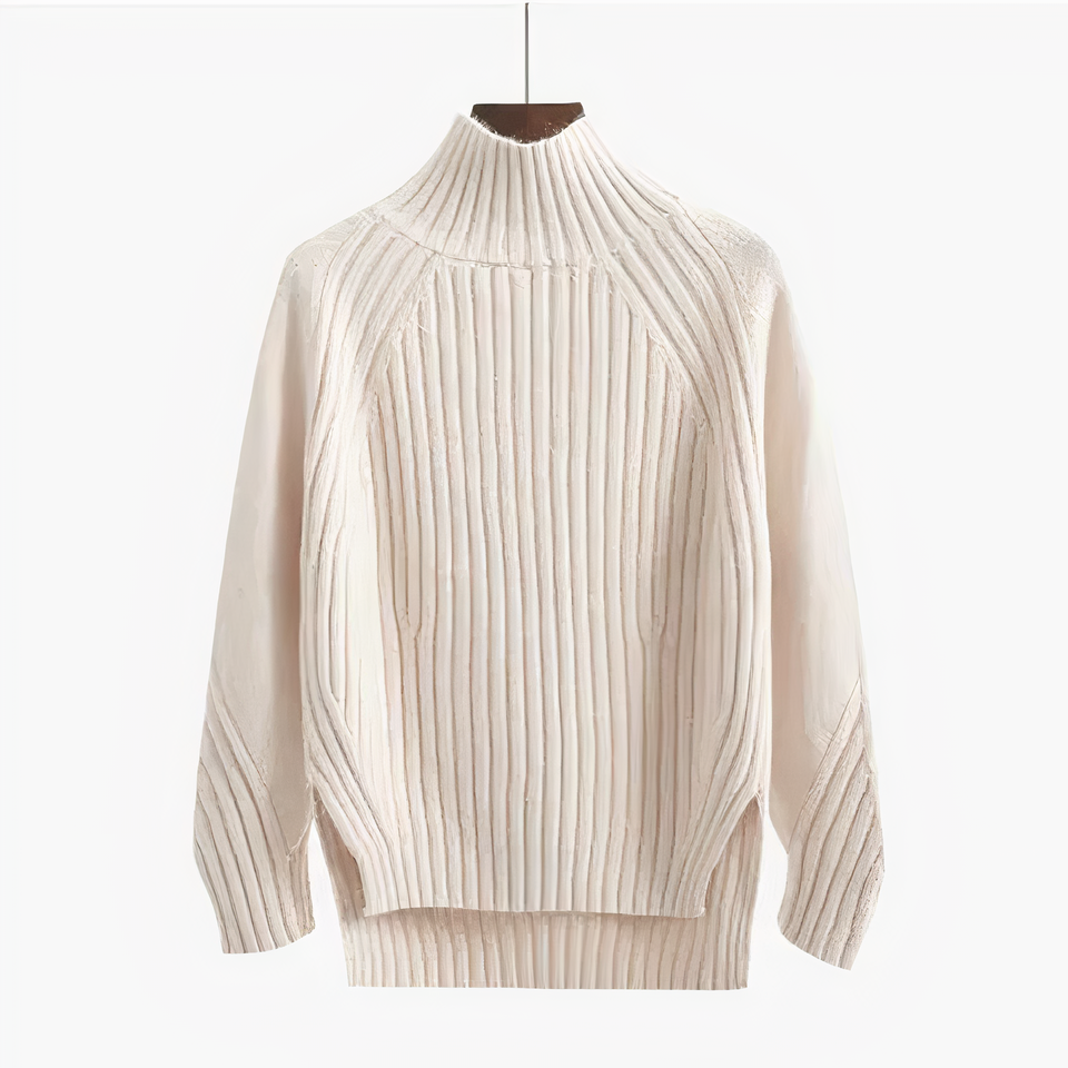 Women's Ribbed Knit Mock Neck Sweater | Vertical Rib Pullover, Long Sleeve | Sizes XS to 3XL | 5 Colors Including Beige