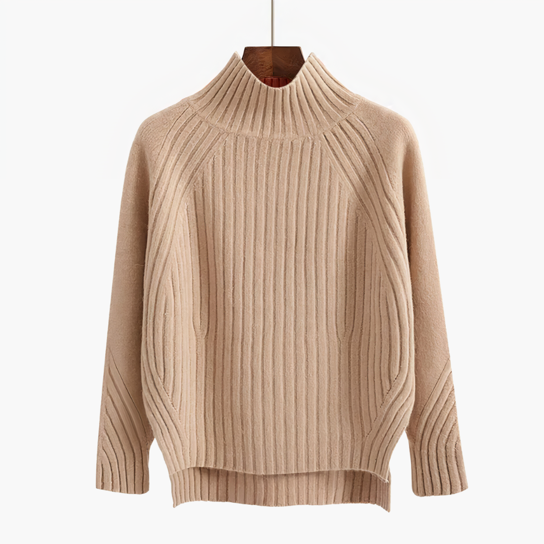 Women's Ribbed Knit Mock Neck Sweater | Vertical Rib Pullover, Long Sleeve | Sizes XS to 3XL | 5 Colors Including Beige