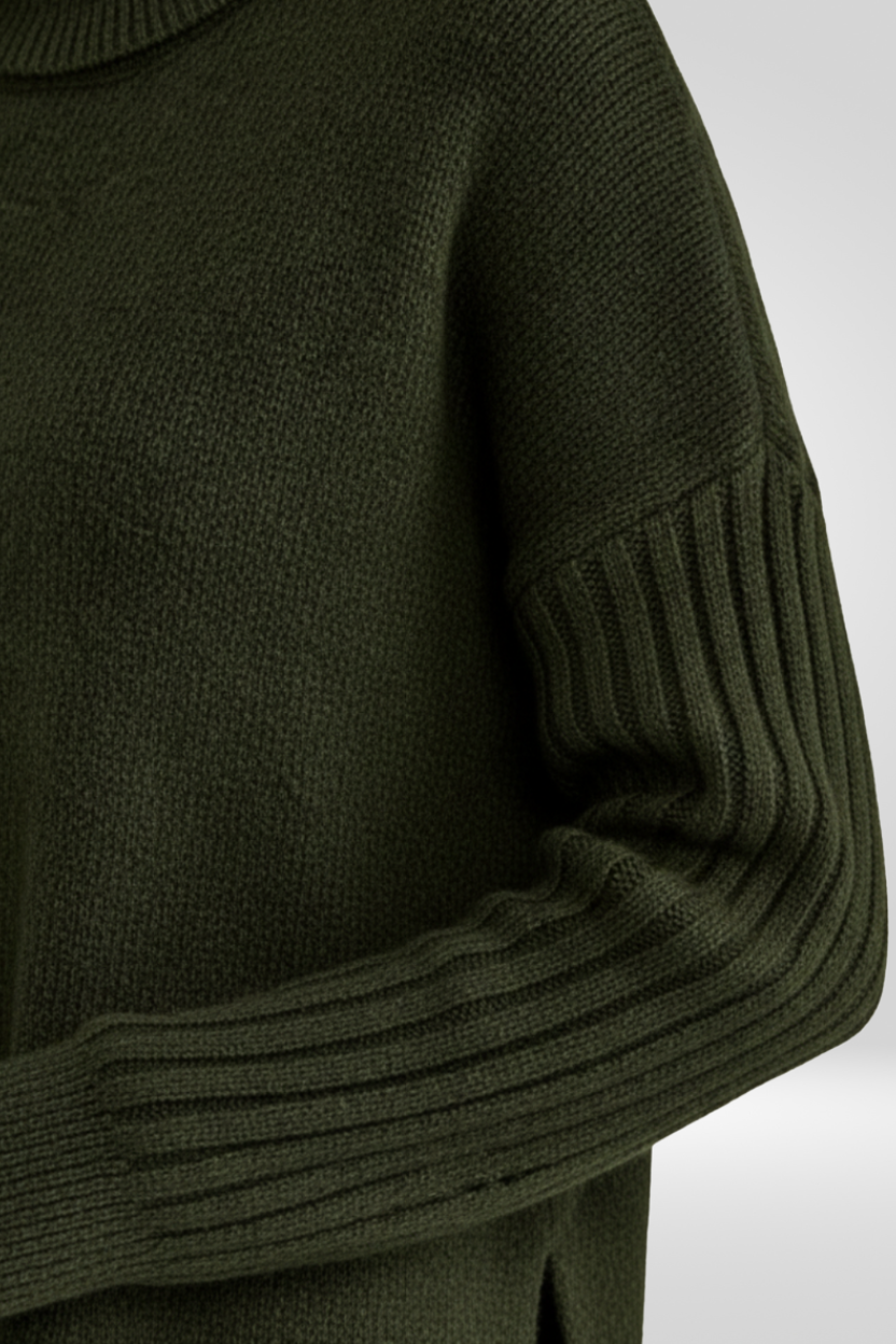 Women's Oversized Turtleneck Sweater | Asymmetric Hem, Ribbed Cuffs and Roll Neck for Fall | Size XS-3XL, 5 Colors