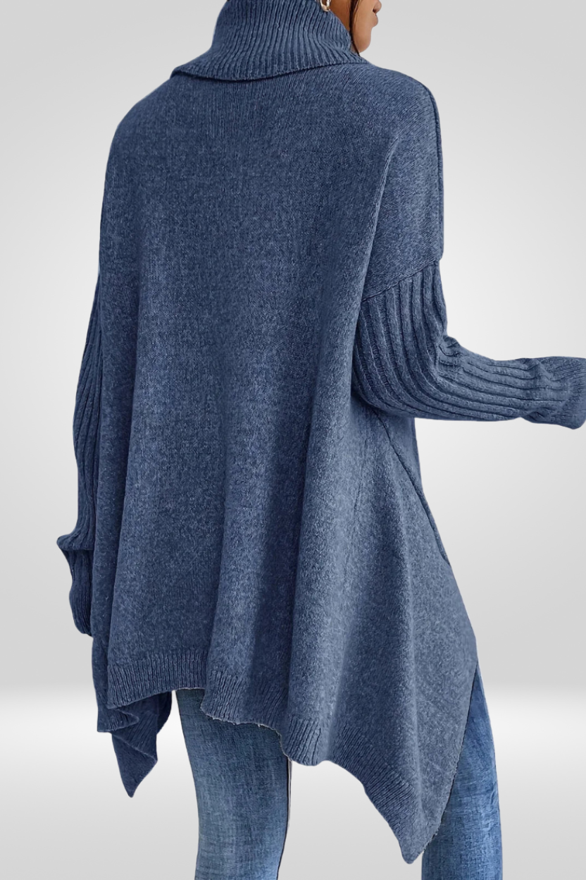 Women's Oversized Turtleneck Sweater | Asymmetric Hem, Ribbed Cuffs and Roll Neck for Fall | Size XS-3XL, 5 Colors