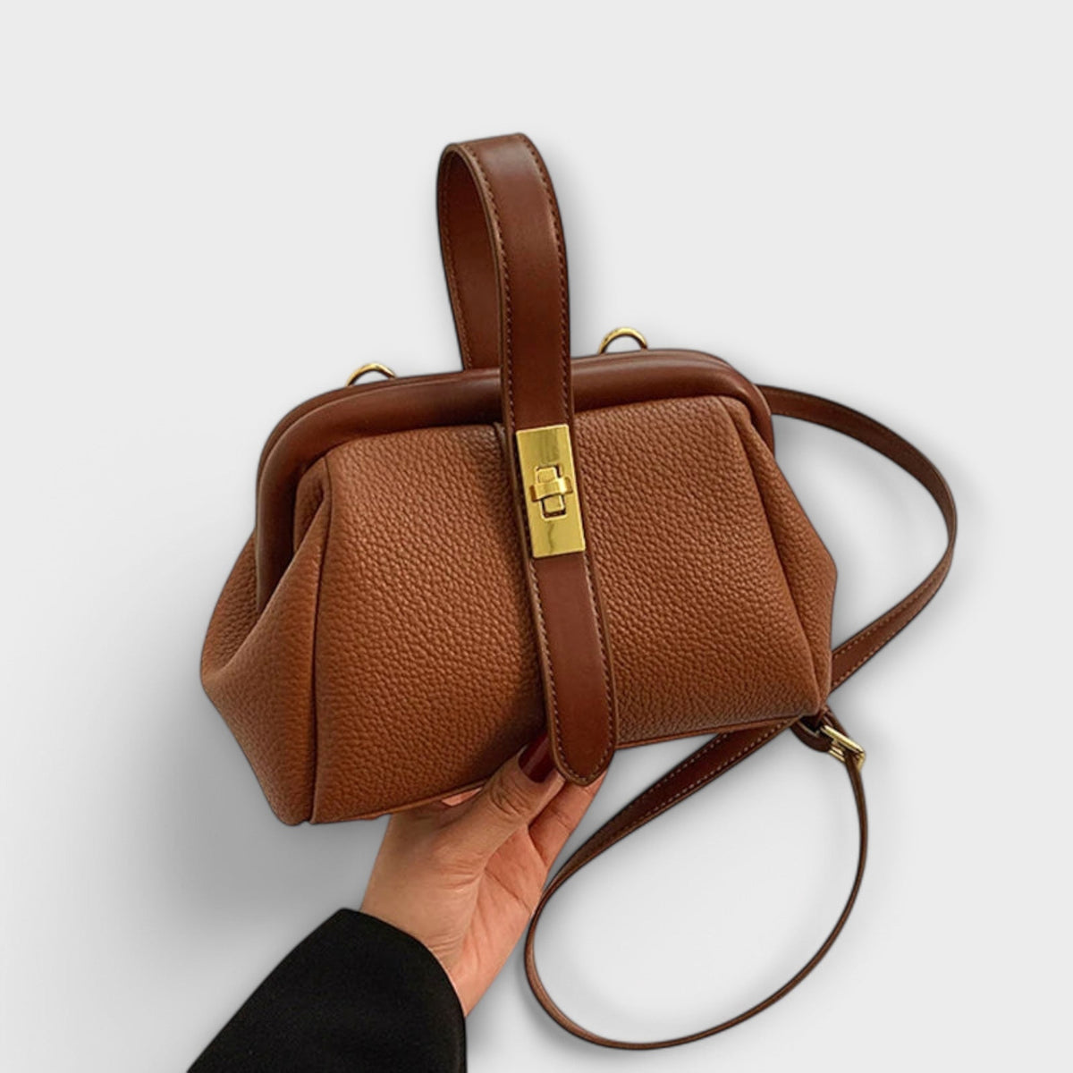 Women's Mini Top Handle Crossbody Bag | Gold-Tone Turn Lock, Adjustable Strap, Structured Shape | 4 Colors