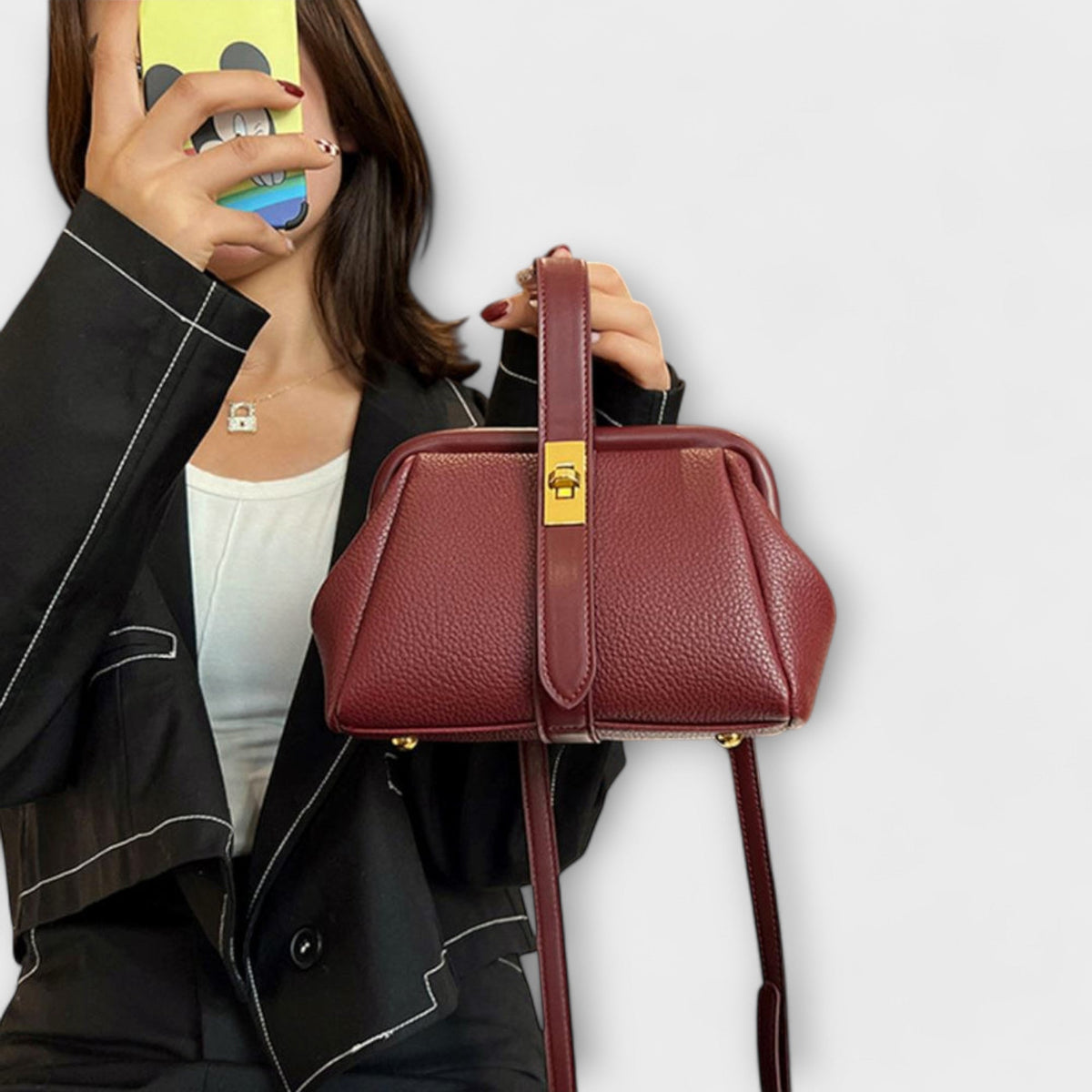 Women's Mini Top Handle Crossbody Bag | Gold-Tone Turn Lock, Adjustable Strap, Structured Shape | 4 Colors