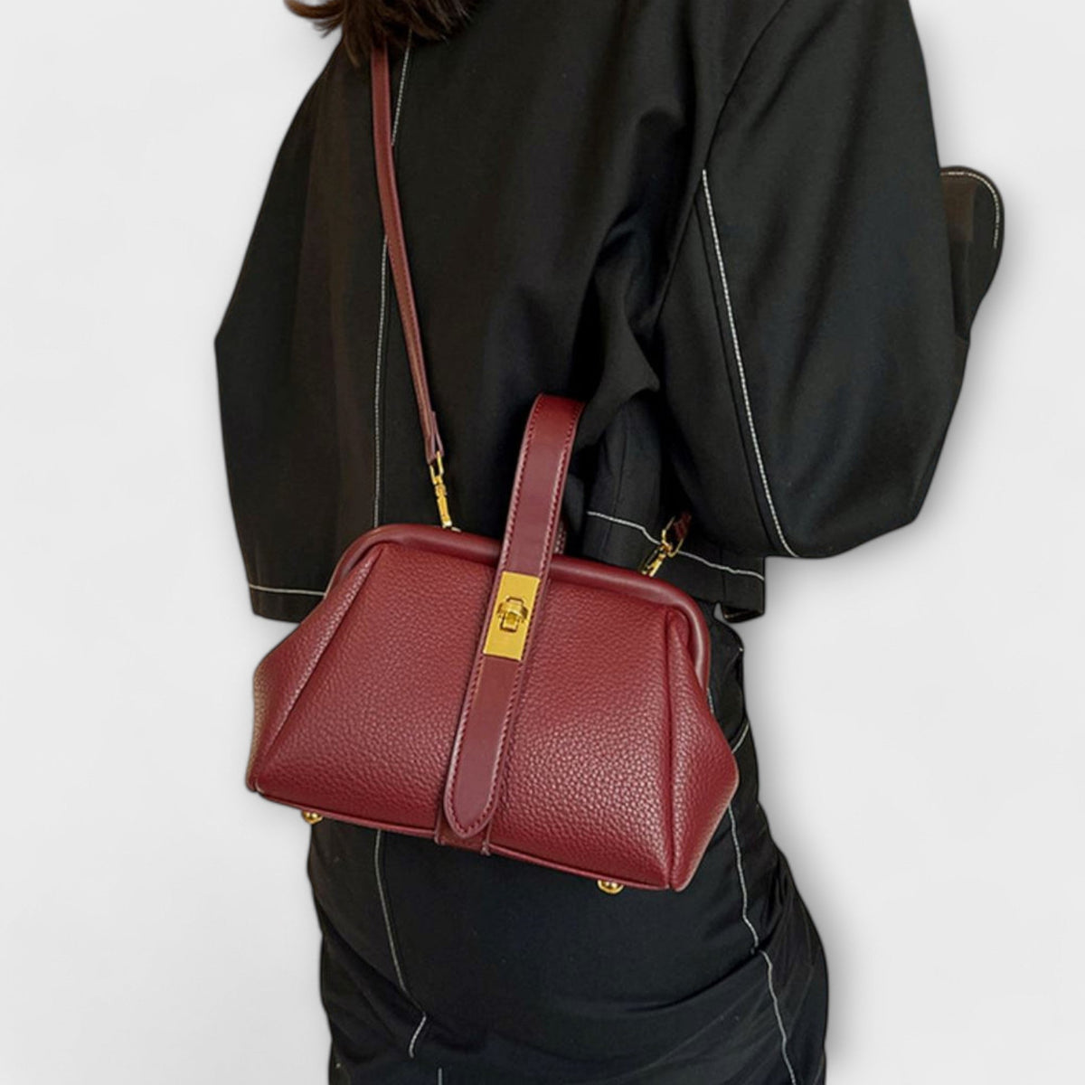 Women's Mini Top Handle Crossbody Bag | Gold-Tone Turn Lock, Adjustable Strap, Structured Shape | 4 Colors