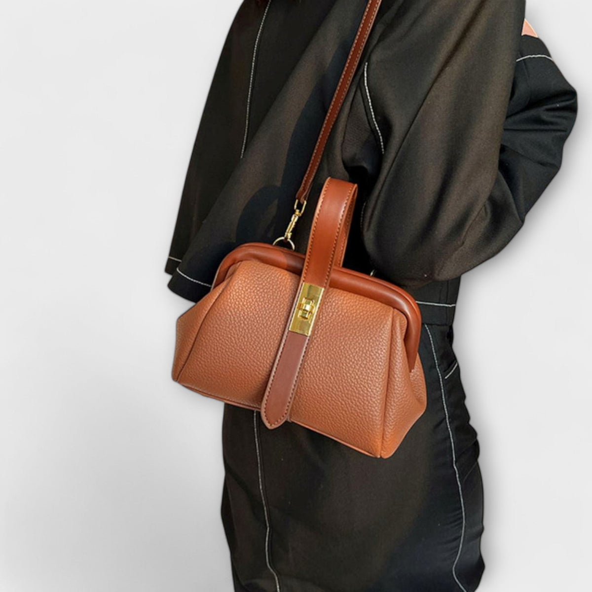 Women's Mini Top Handle Crossbody Bag | Gold-Tone Turn Lock, Adjustable Strap, Structured Shape | 4 Colors