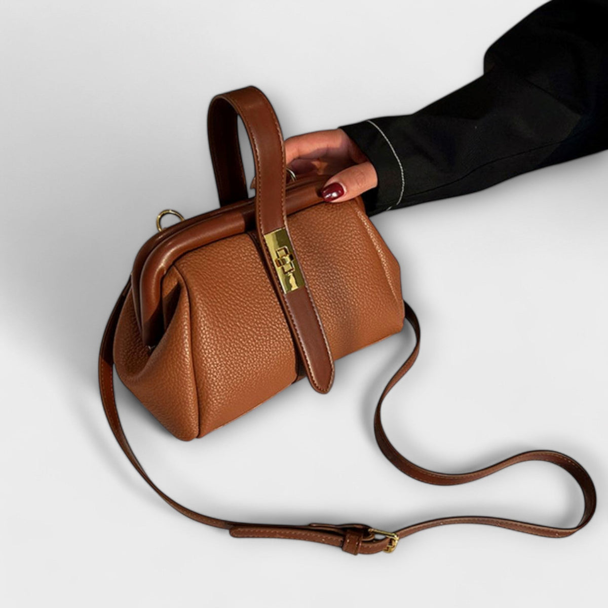 Women's Mini Top Handle Crossbody Bag | Gold-Tone Turn Lock, Adjustable Strap, Structured Shape | 4 Colors