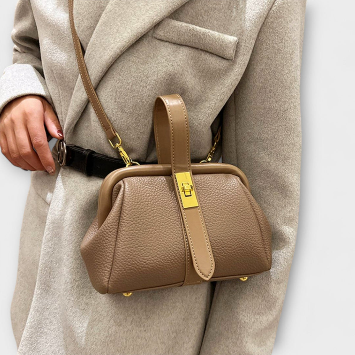 Women's Mini Top Handle Crossbody Bag | Gold-Tone Turn Lock, Adjustable Strap, Structured Shape | 4 Colors