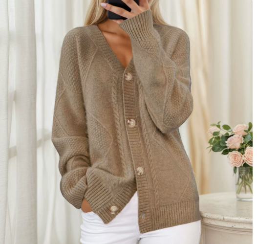 Women's Cable Knit V-Neck Cardigan Sweater with Button Front | Oversized Fall and Winter Layer | Size S-XL