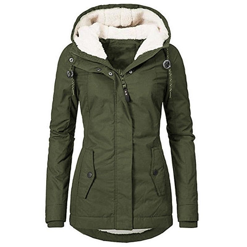 Womens Parka with Hood and Lining | Zip Closure, Pockets | For Winter | Size S-2XL | Army Green, Black, Light Green, Dark Blue