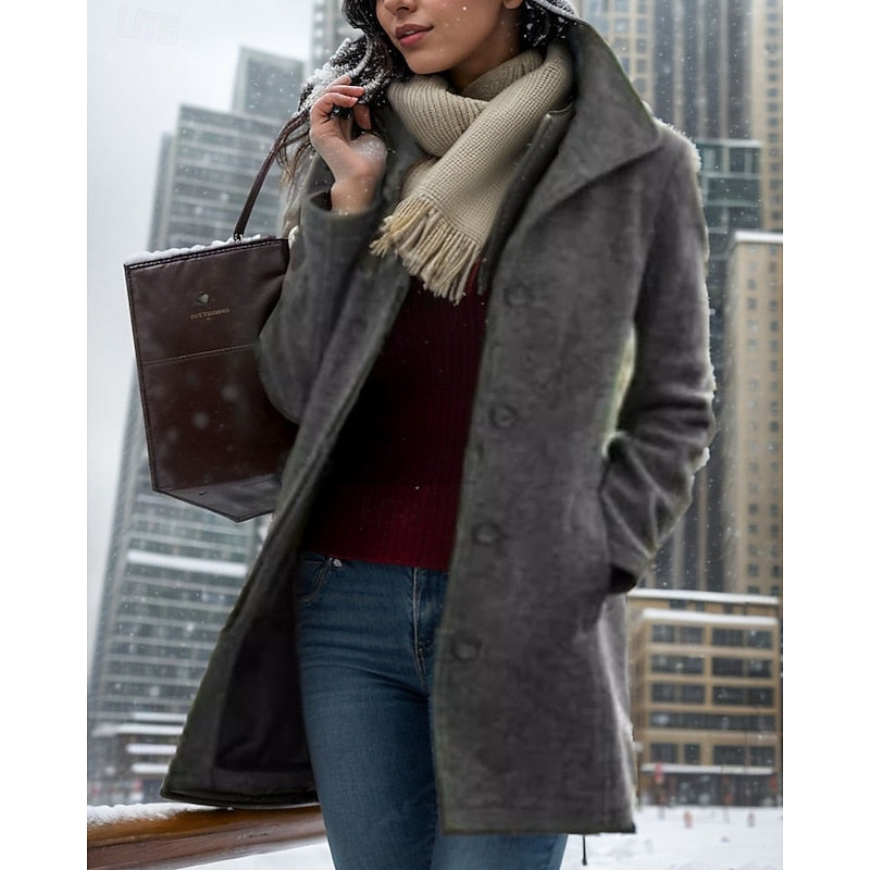 Womens Coat with Button Front and Pockets | For Winter | Size S-3XL | Purple, Khaki, Grey, Green, Black