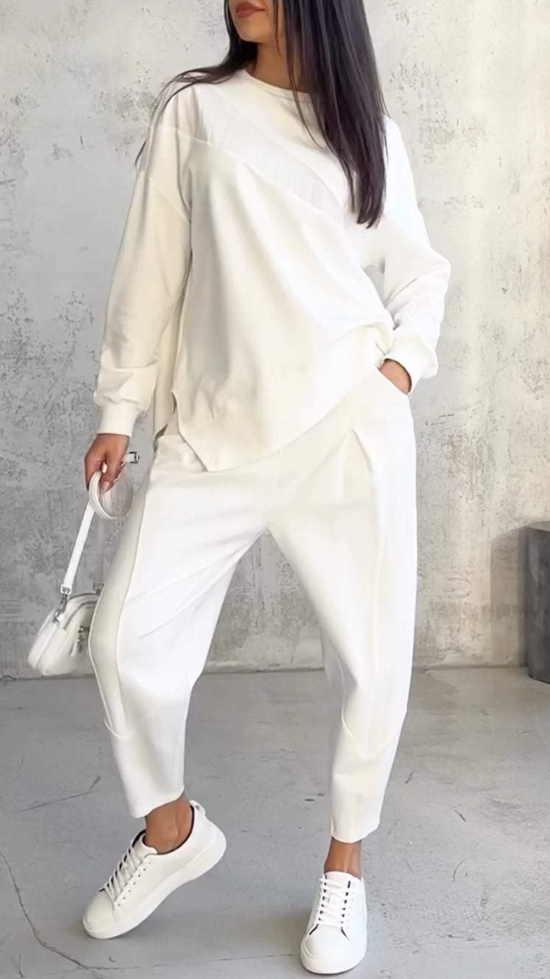 Women's Two Piece Set with Crew Neck and Long Sleeves | Cotton Blend Matching Outfit for Spring and Casual Days | Size S-5XL