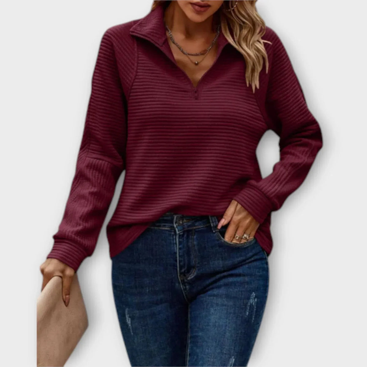 Women's Half-Zip Pullover Sweater | Adjustable Zip Neckline, Soft Warm Knit, Relaxed Everyday Fit | 6 Colors