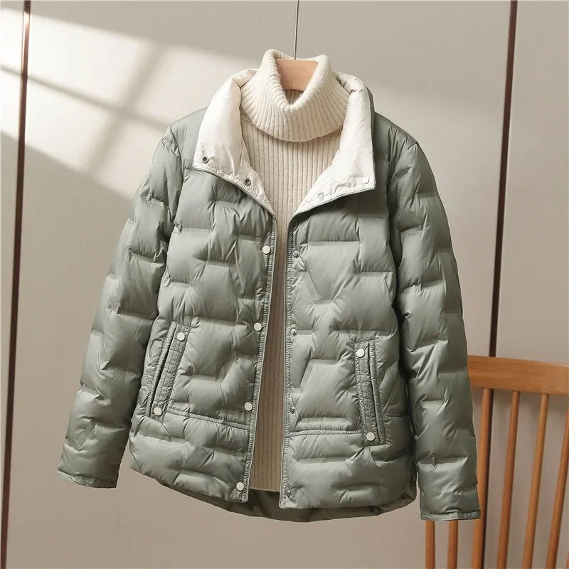 Women's Quilted Puffer Jacket with High Funnel Neck | Padded Winter Coat, Zip Front, Side Pockets | Size M-3XL
