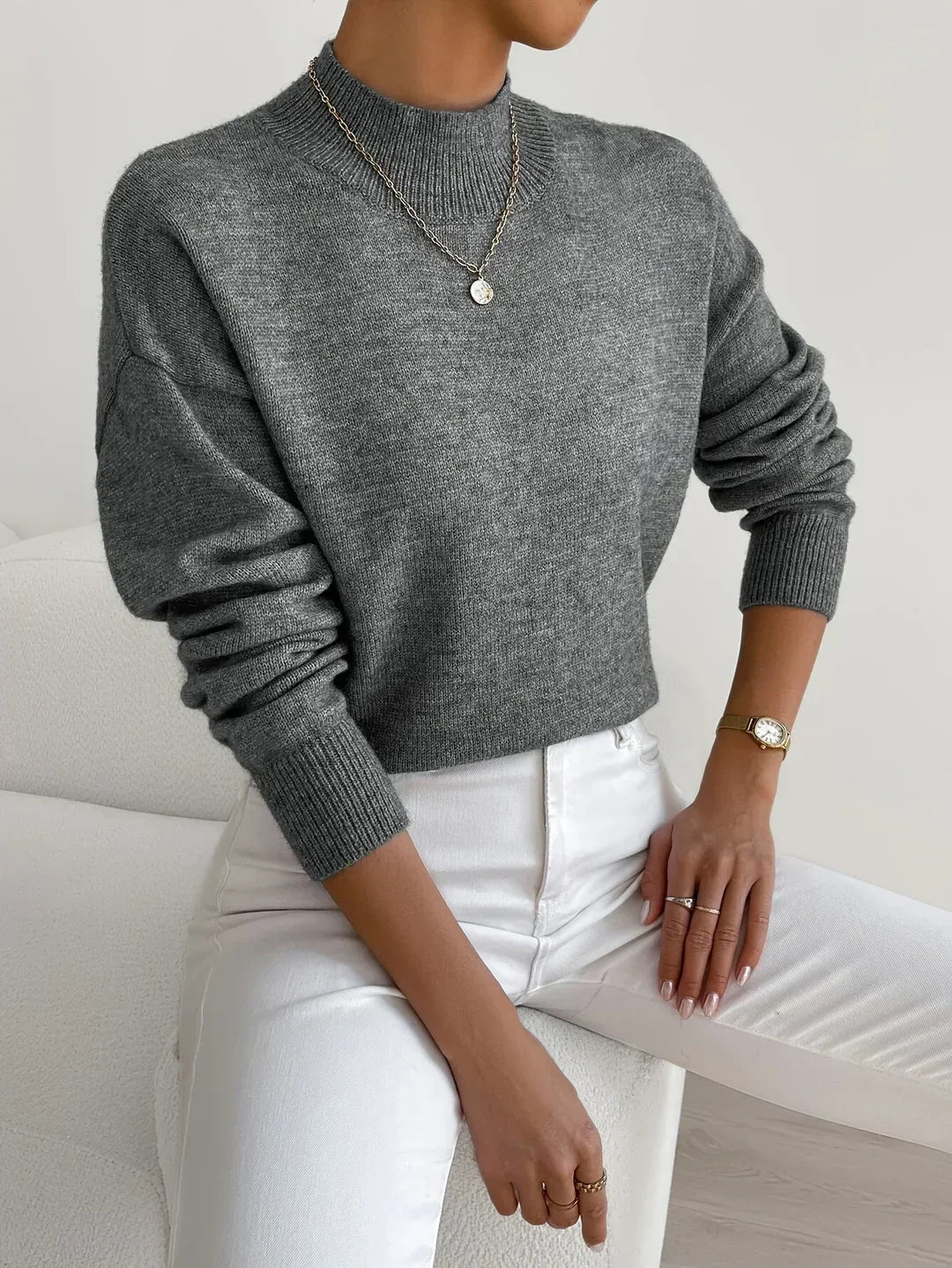 Women's Mock Neck Pullover Sweater in Soft Knit | Relaxed Fit, Long Sleeves, Ribbed Cuffs for Fall and Winter | Size S-2XL