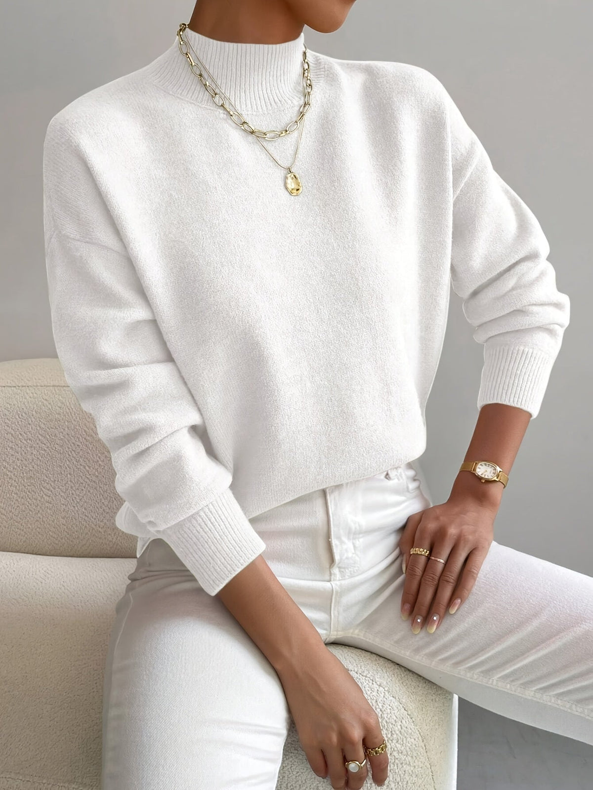 Women's Mock Neck Pullover Sweater in Soft Knit | Relaxed Fit, Long Sleeves, Ribbed Cuffs for Fall and Winter | Size S-2XL