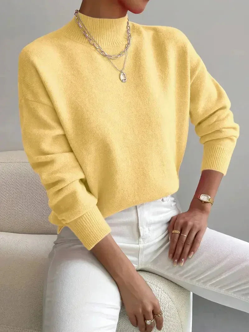 Women's Mock Neck Pullover Sweater in Soft Knit | Relaxed Fit, Long Sleeves, Ribbed Cuffs for Fall and Winter | Size S-2XL