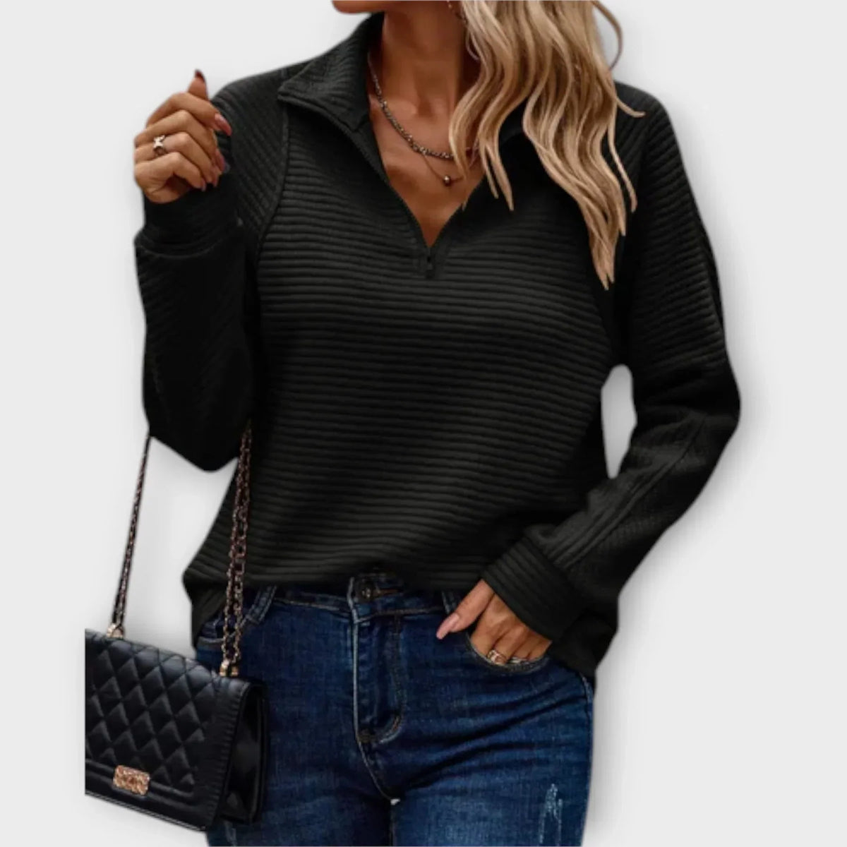 Women's Half-Zip Pullover Sweater | Adjustable Zip Neckline, Soft Warm Knit, Relaxed Everyday Fit | 6 Colors