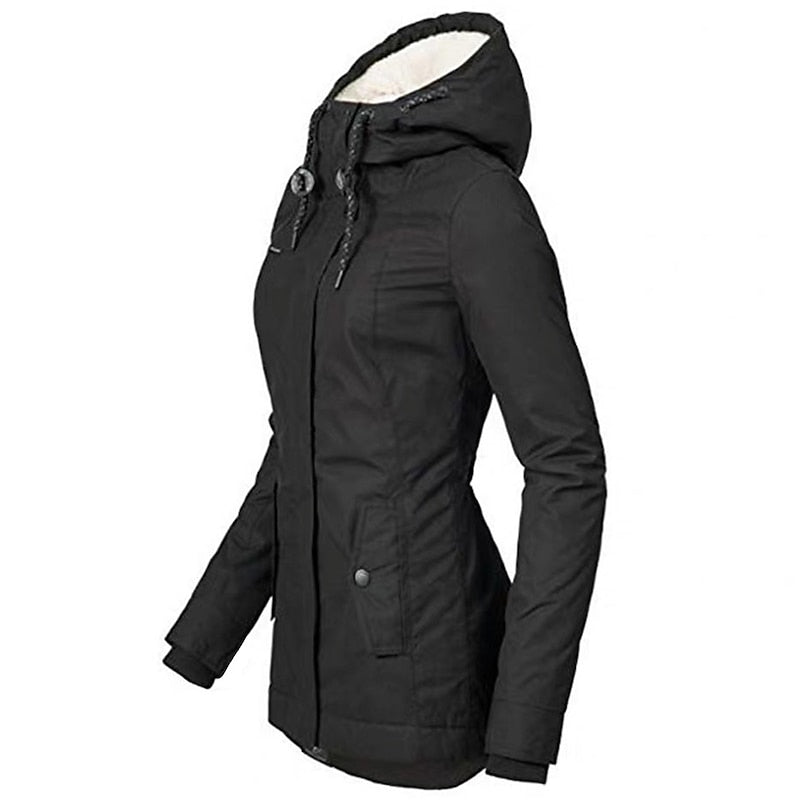 Womens Parka with Hood and Lining | Zip Closure, Pockets | For Winter | Size S-2XL | Army Green, Black, Light Green, Dark Blue