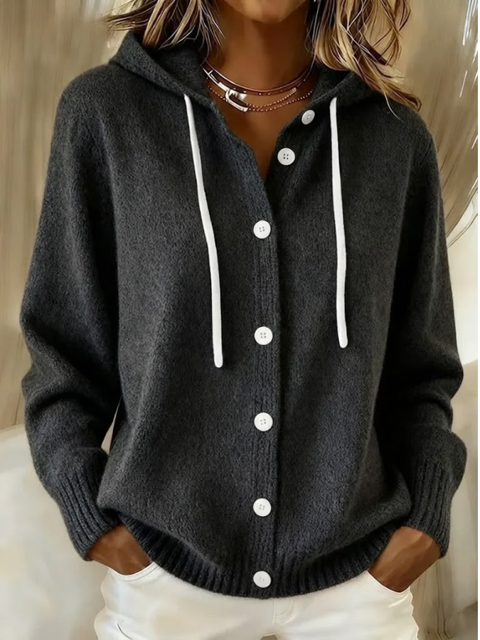 Women's Hooded Cardigan Sweater with Ribbed Knit and Button Front | Oversized Longline Layer | Size S-5XL