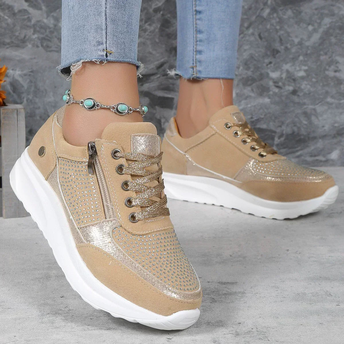 Women's Platform Sneakers with a Lace Up Closure | White Contrast Sole and Extra Height for City Days | Size 5.5-9.5, 4 Colors