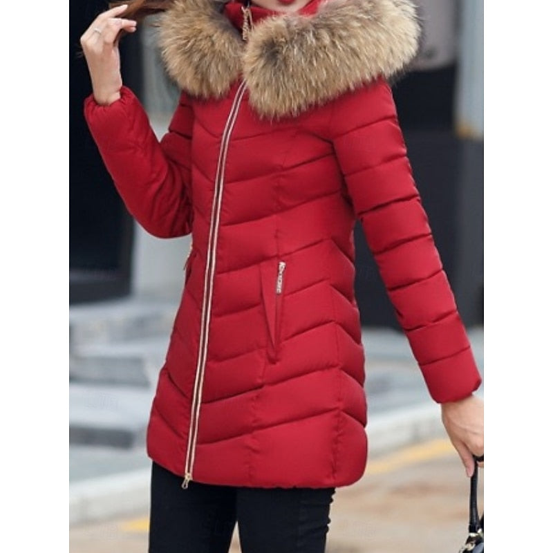 Women's Puffer Jacket with Quilted Panels and Hood | Zip Closure, Pockets, Side Pockets | For Winter | Size M-3XL