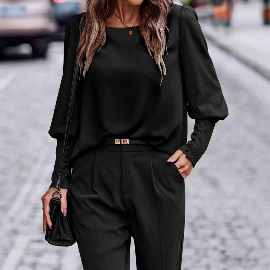 Women's Puff Sleeve Blouse in Lightweight Polyester | Round Neckline, Back Button Detail | Sizes S to 2XL, 4 Colors