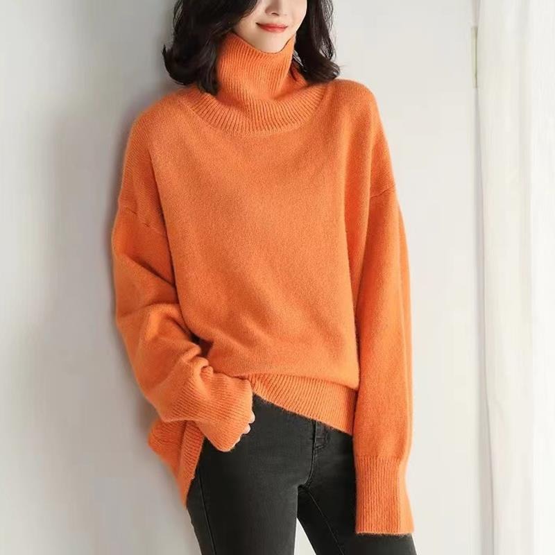 Women's Turtleneck Sweater with Knit | Size S-L | Beige, Blue, Orange, Pink, Red, Green and 1 more