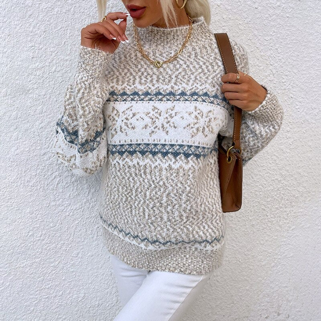 Women's Nordic Snowflake Fair Isle Sweater | Mock Neck Collar, Relaxed Pullover Fit, Long Sleeves | 4 Colorways