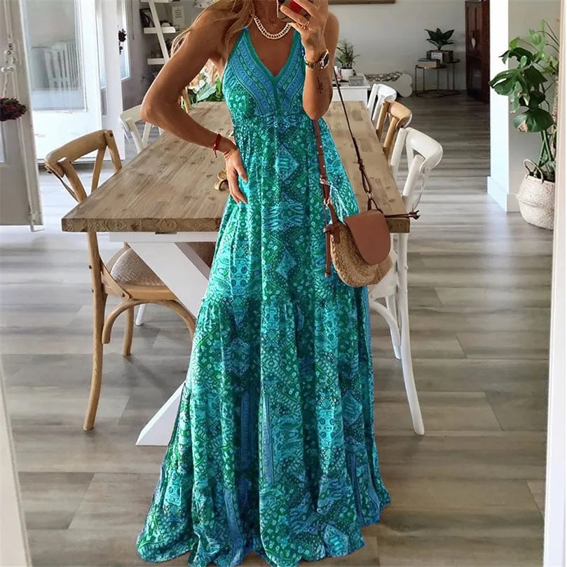 Sydney | Women's Boho V Neck Flowy Maxi Dress