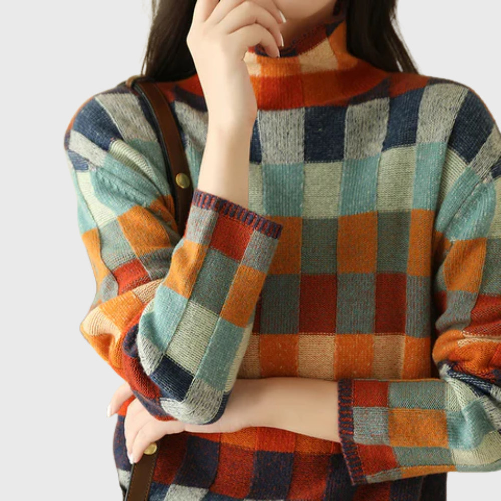 Women's Color Block Crew Neck Pullover Sweater with Relaxed Fit | Long Sleeve Hip Length Top for Layering