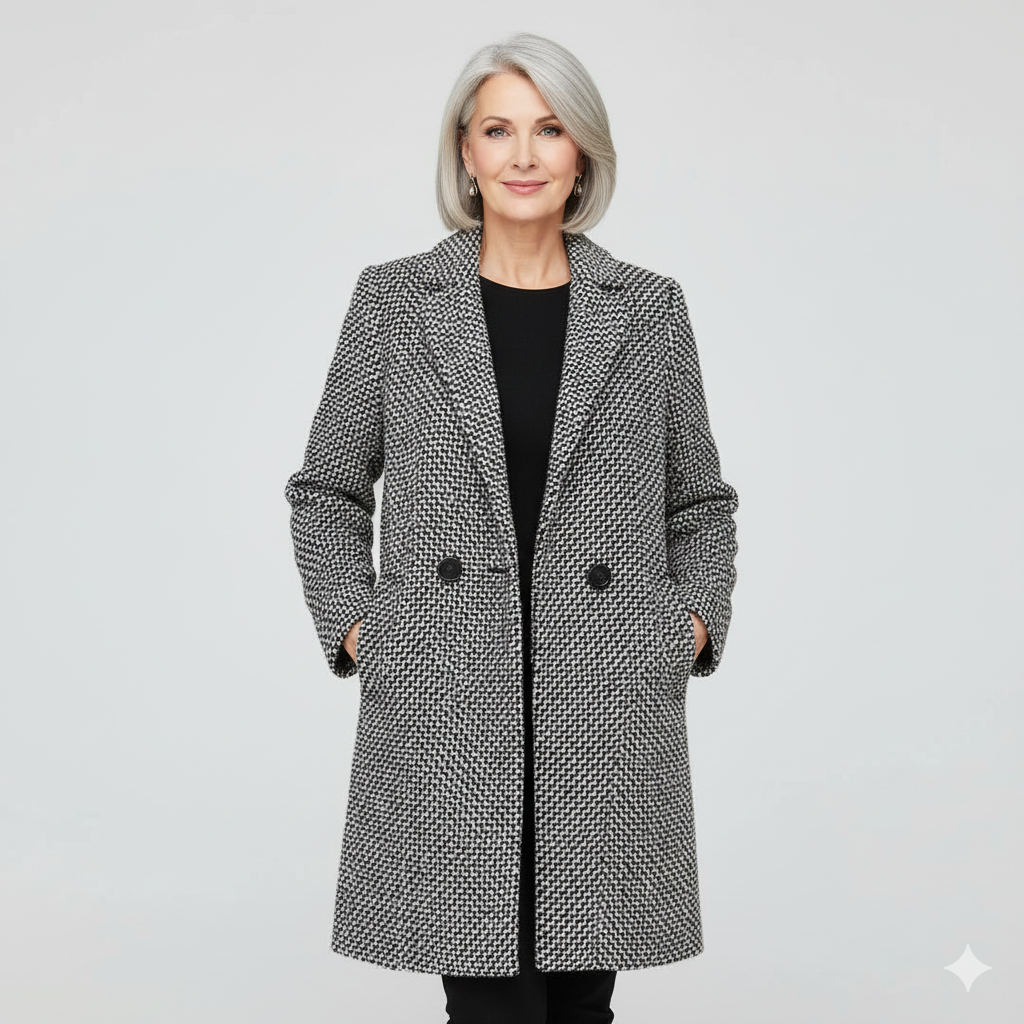 Women's Long Grey Coat with Collar and Button Front | Relaxed Tailored Fit Past the Hip, Set-In Pockets | Size XXS-2XL
