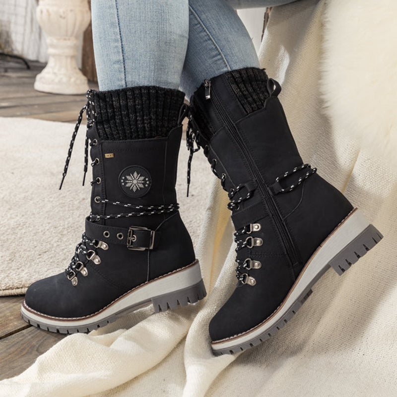 Women's Knee High Waterproof Snow Boots with Insulated Lining | Hook and Loop Closure, Buckle Strap, Rubber Grip Sole | Size 4-12
