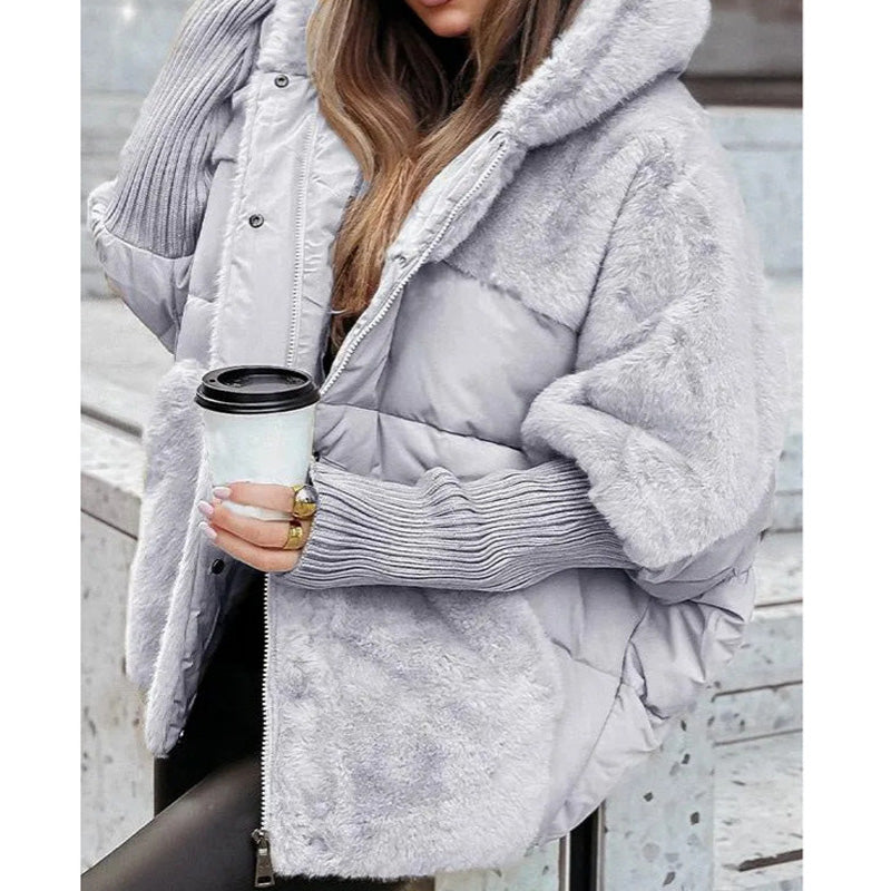 Women's Hooded Winter Jacket with Faux Fur Details | Lightly Padded Warm Outerwear for Cold Days | Size S-3XL