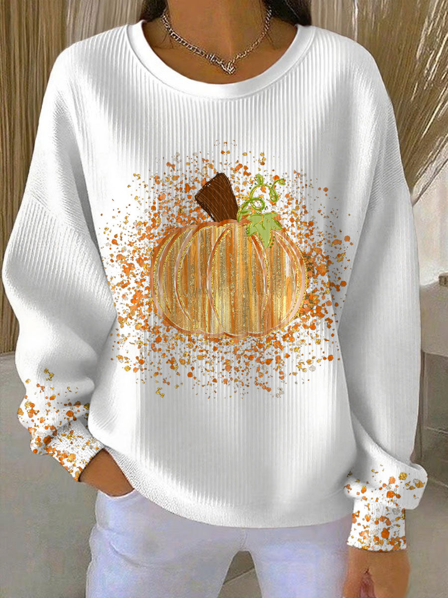 Women's Pumpkin Print Sweatshirt | Soft Warm Fabric with a Relaxed Fit for Cool Autumn Mornings | Size S-5XL, 4 Colors