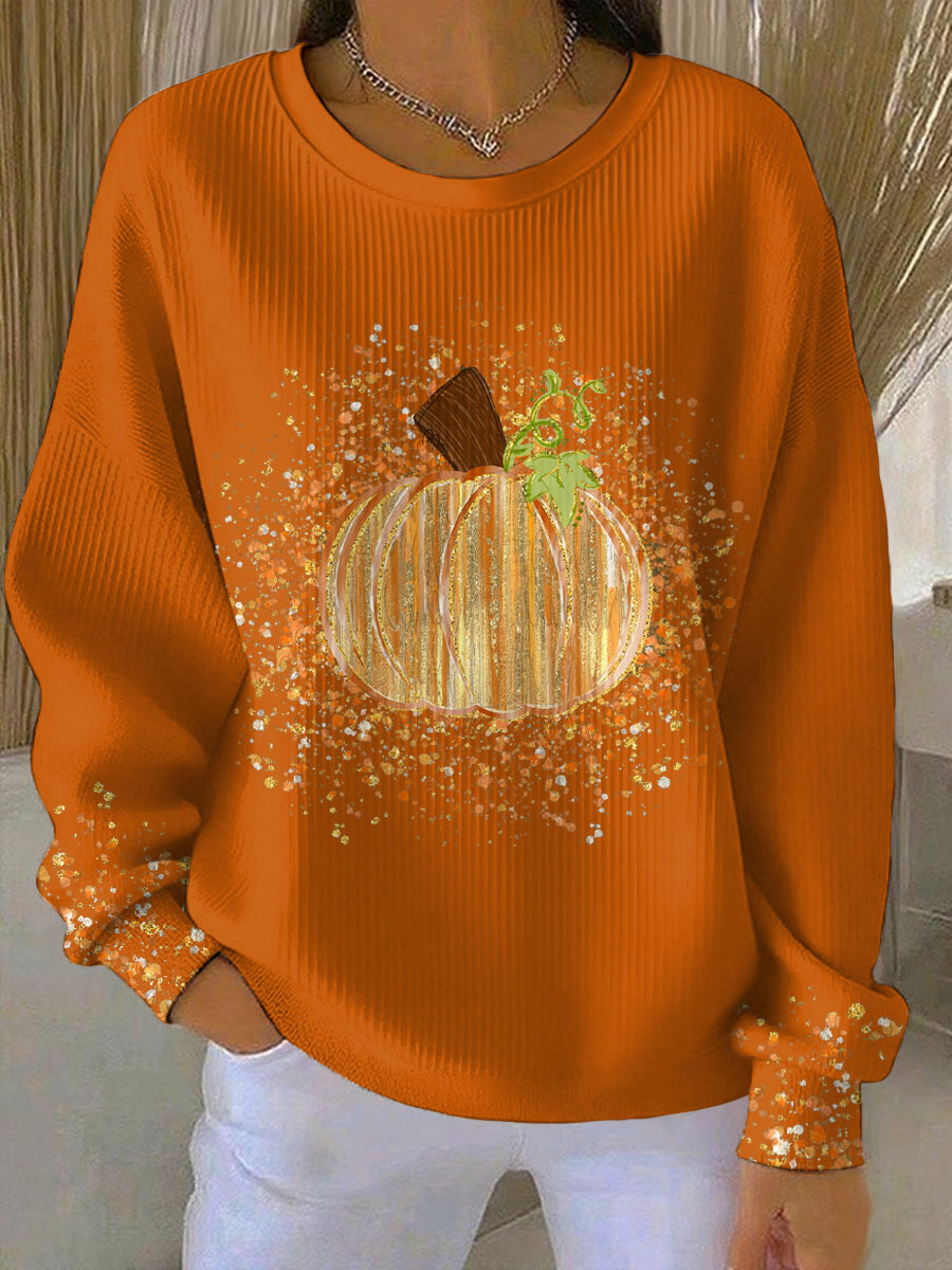 Women's Pumpkin Print Sweatshirt | Soft Warm Fabric with a Relaxed Fit for Cool Autumn Mornings | Size S-5XL, 4 Colors
