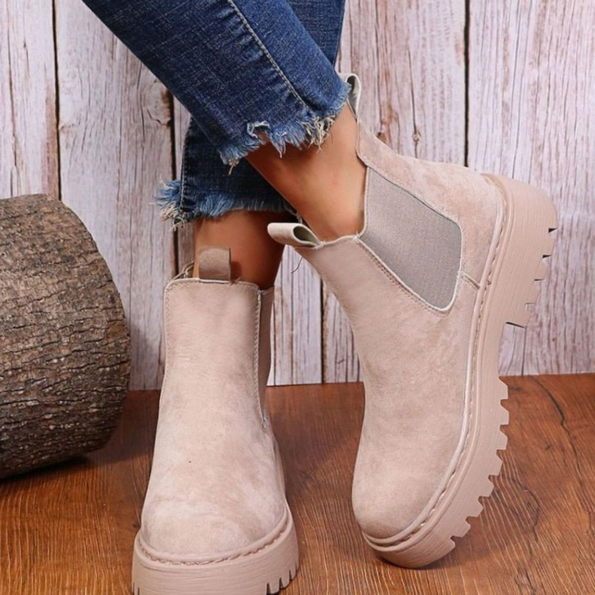 Women's Chelsea Boots on a Chunky Platform Sole | Suede Look Upper, Elastic Side Panel | 2 Colors
