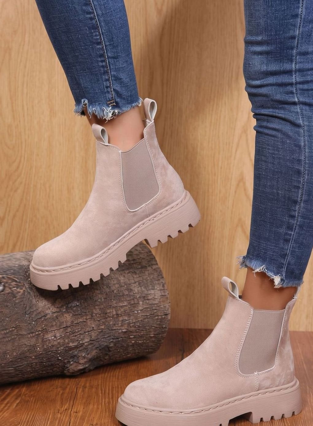 Women's Chelsea Boots on a Chunky Platform Sole | Suede Look Upper, Elastic Side Panel | 2 Colors