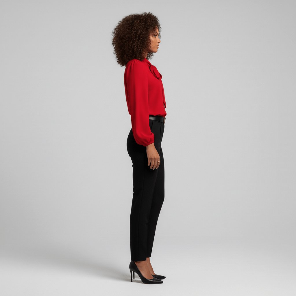 Women's Bow Tie Neck Long Sleeve Blouse | Self-Tie Neckline, Puffed Sleeves, Gathered Cuffs, Fluid Fit | 4 Colors