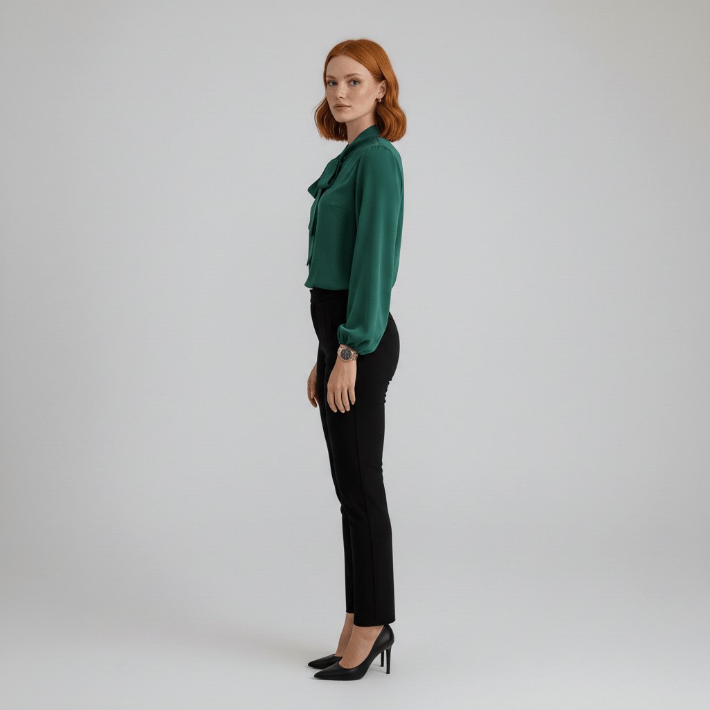 Women's Bow Tie Neck Long Sleeve Blouse | Self-Tie Neckline, Puffed Sleeves, Gathered Cuffs, Fluid Fit | 4 Colors
