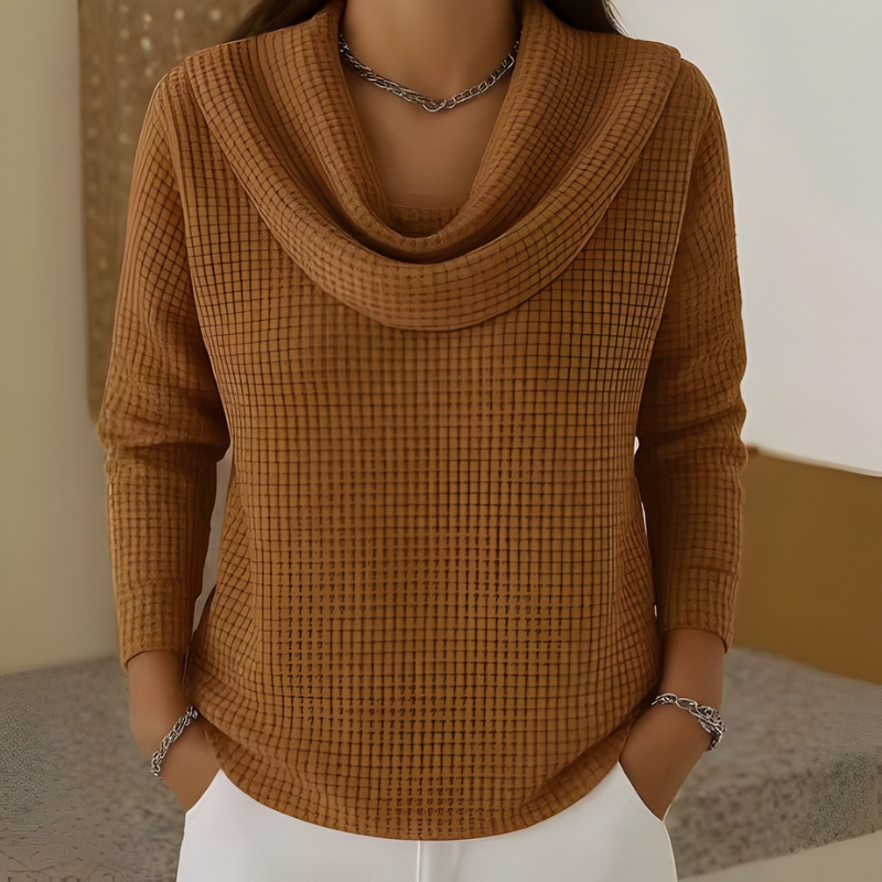 Women's Cowl Neck Waffle Knit Sweater | Softly Draped Neckline, Textured Waffle Stitch, Relaxed Fit | 5 Colors