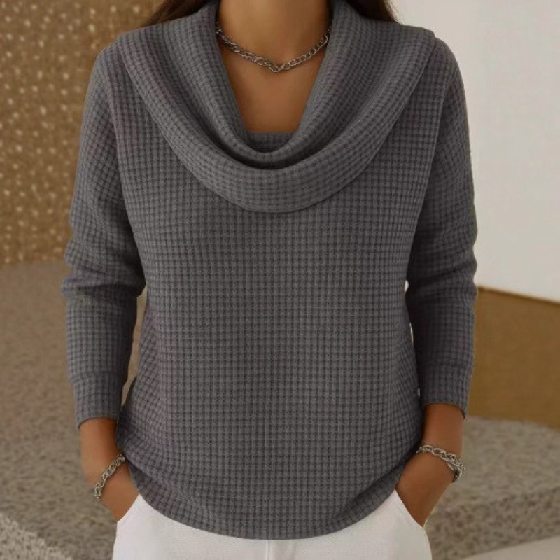 Women's Cowl Neck Waffle Knit Sweater | Softly Draped Neckline, Textured Waffle Stitch, Relaxed Fit | 5 Colors