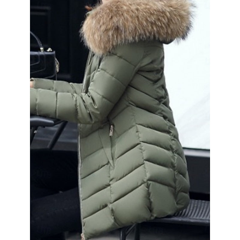 Women's Puffer Jacket with Quilted Panels and Hood | Zip Closure, Pockets, Side Pockets | For Winter | Size M-3XL