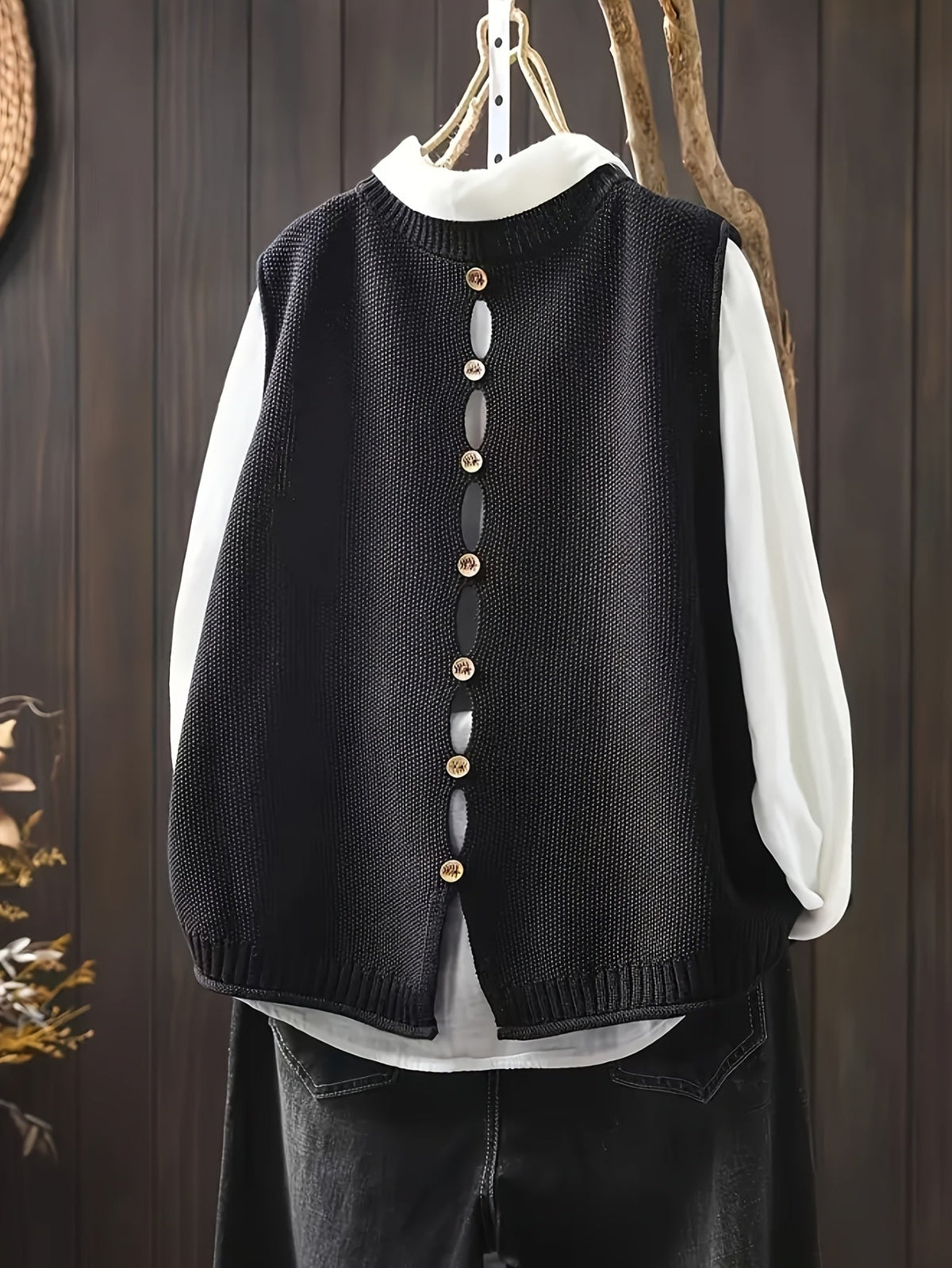 Women's Knit Sweater Vest and Button-Down Shirt Set | Layered Two-Piece, Round Neck Vest, Relaxed Fit | 3 Colors