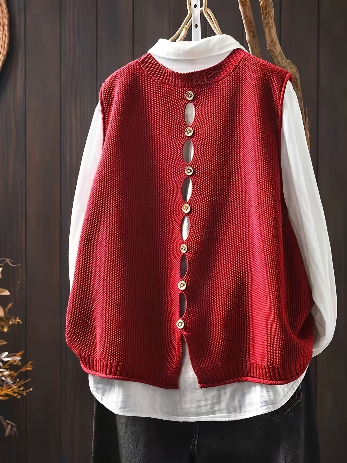Women's Knit Sweater Vest and Button-Down Shirt Set | Layered Two-Piece, Round Neck Vest, Relaxed Fit | 3 Colors