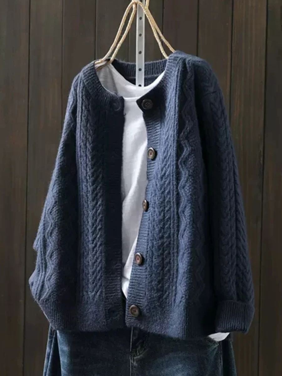 Women's Oversized Cable Knit Cardigan Sweater | Contrast Button-Front, Draped Relaxed Fit, Long Sleeves | 5 Colors
